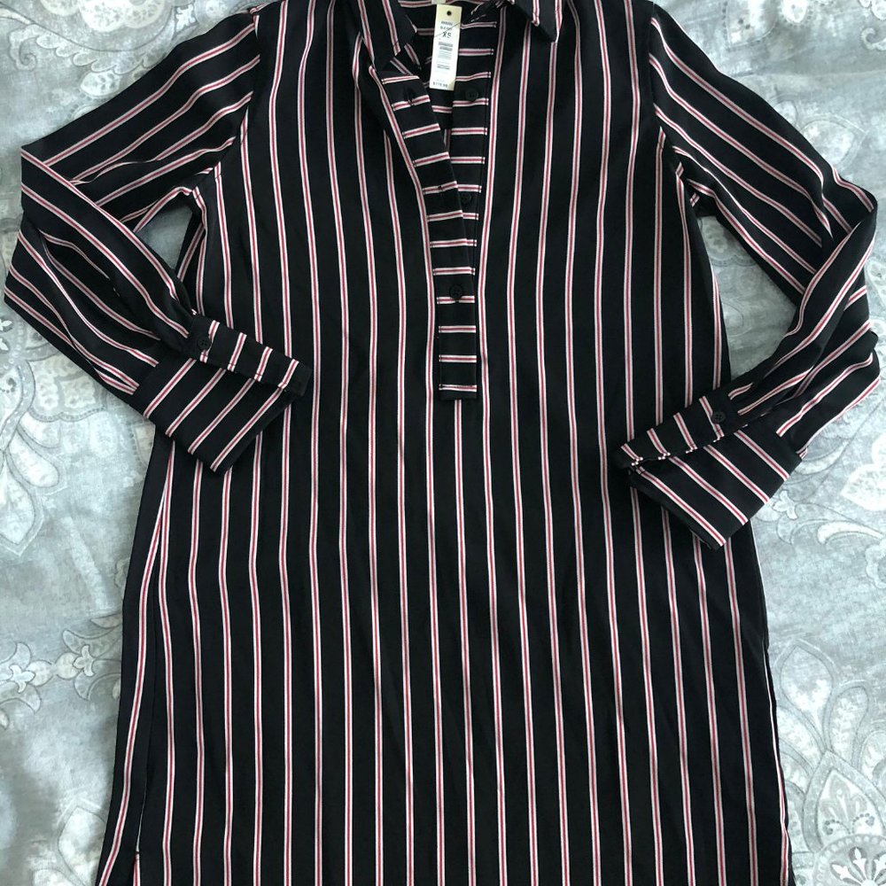 NWT Max Studio Black and Red Stripe Shirt Dress